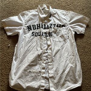NHIZ x Izzue Neighborhood White Poplin Logo Print Buttondown Shirt L